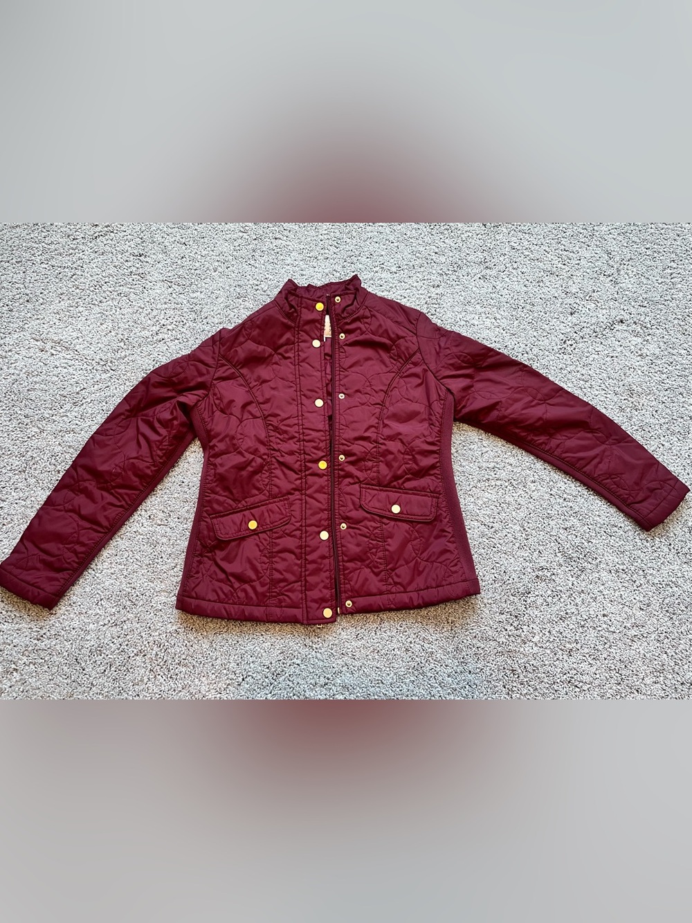 a new day Quilted Burgundy Snap-Front Jacket with Gold-Tone Hardware